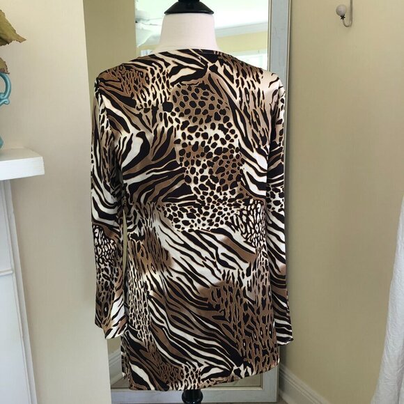 Vintage 90s Kaelyn Max Leopard Print Satiny Bell Sleeve Top Blouse Small - Picture 4 of 12